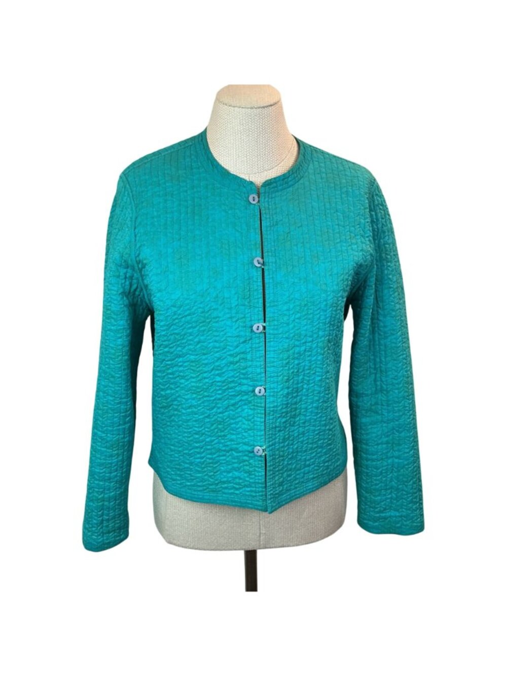 Reversible Quilted Button Front Jacket Womens Medium Turquoise PIsley Design - Picture 5 of 16